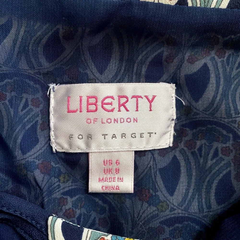 Liberty of London for Target A-Line Sundress Navy‎ Blue Floral Ruffle Size 6